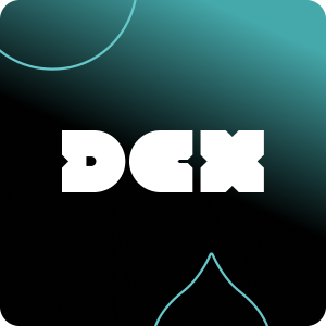 black to teal gradient with the DCX logo overtop