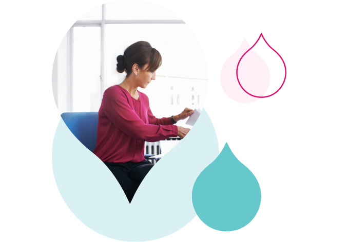 pink and teal acquia droplets cropping na image of a woman on the computer