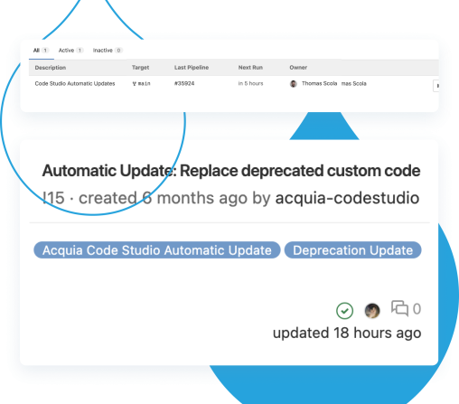 blue acquia droplets with product screenshots coming out