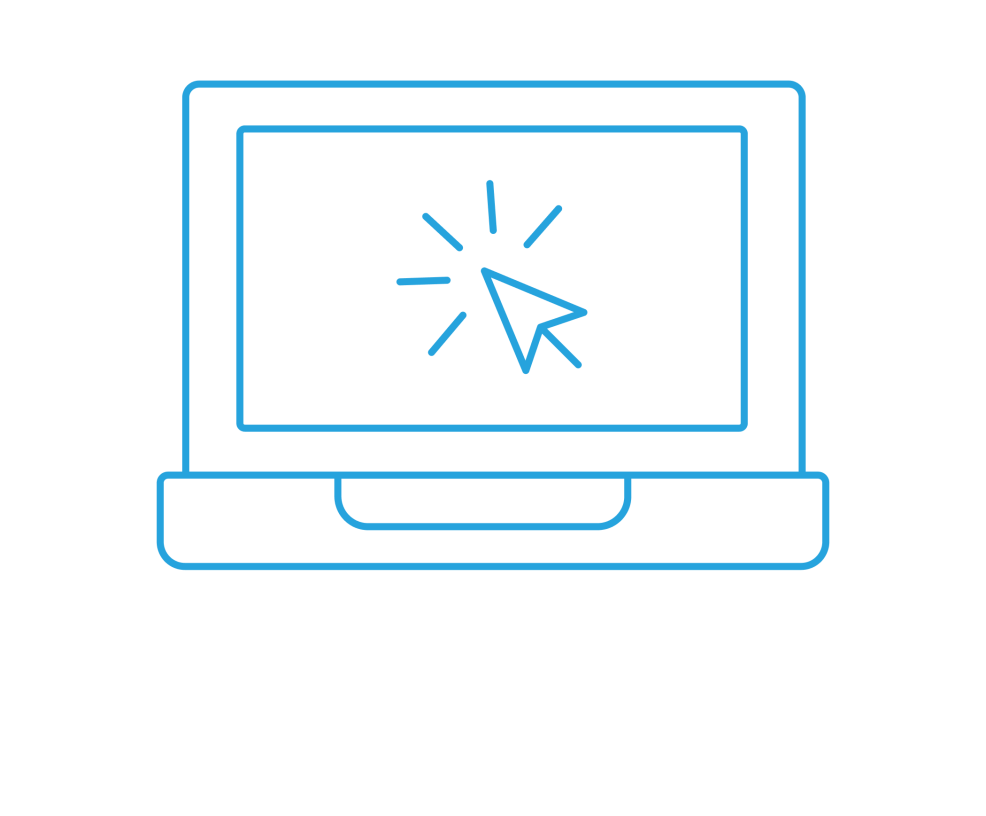 blue line art of laptop with mouse clicking