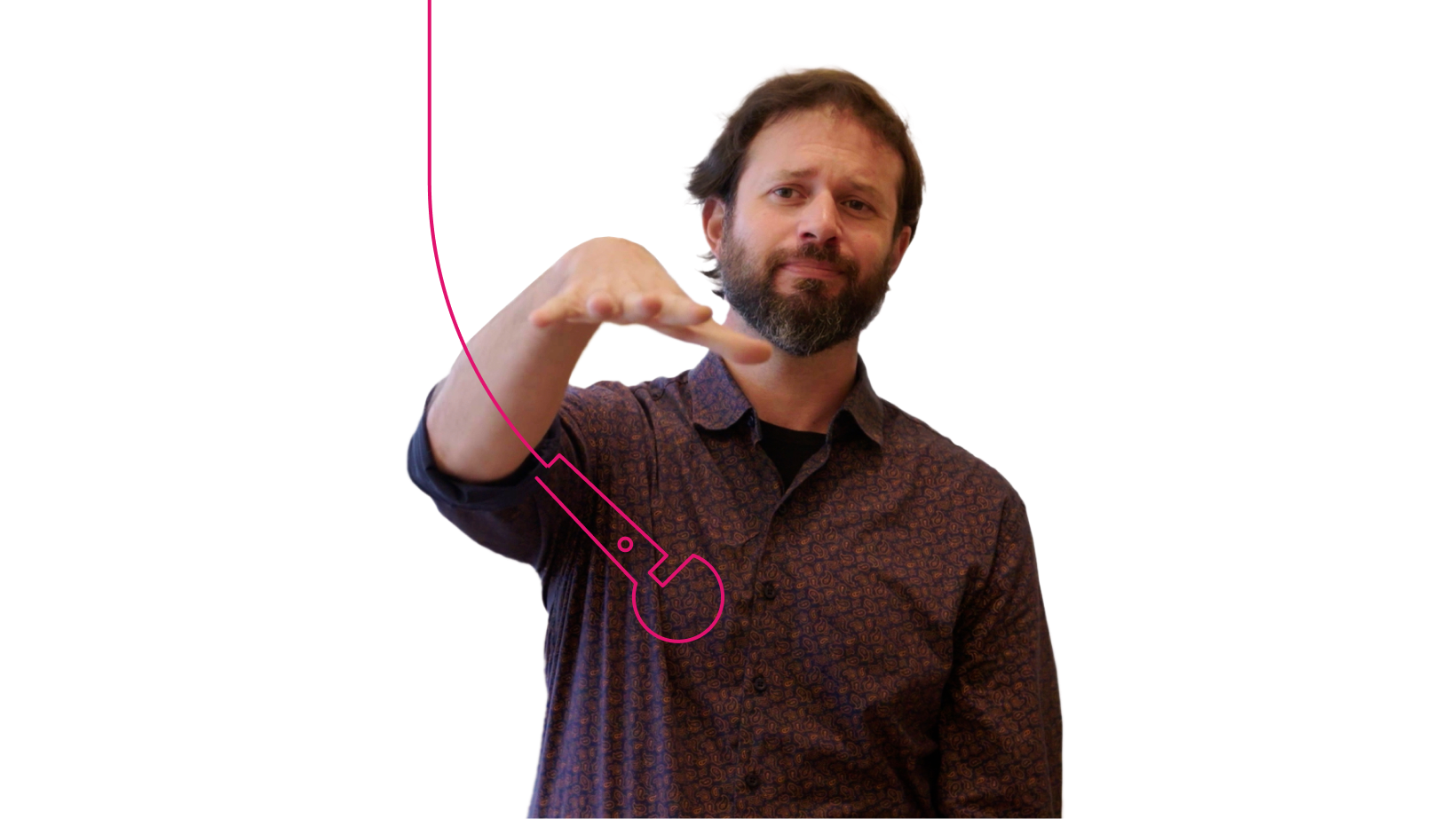 image of a person dropping a pink line art mic
