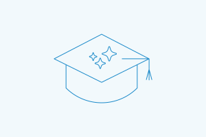 Graduation cap icon in blue outline style