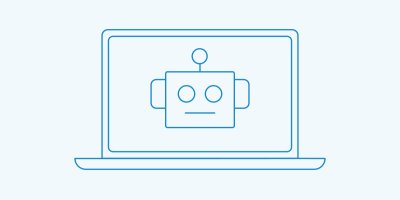 Laptop displaying simple robot icon on screen