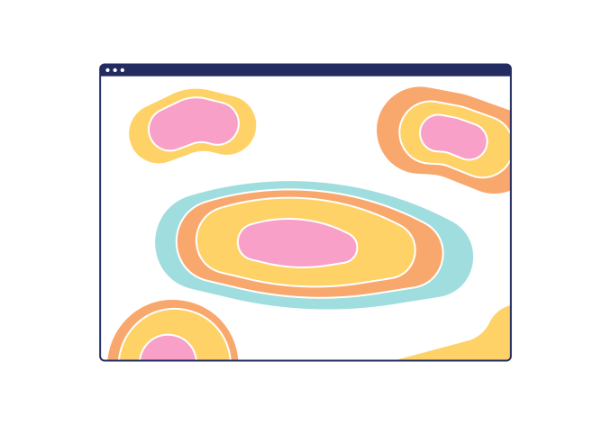 Illustration of a browser with a series of organic heat map shapes over it