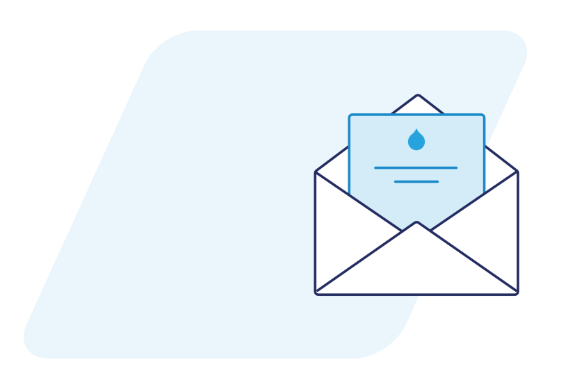 blue parallelogram with an open envelope icon