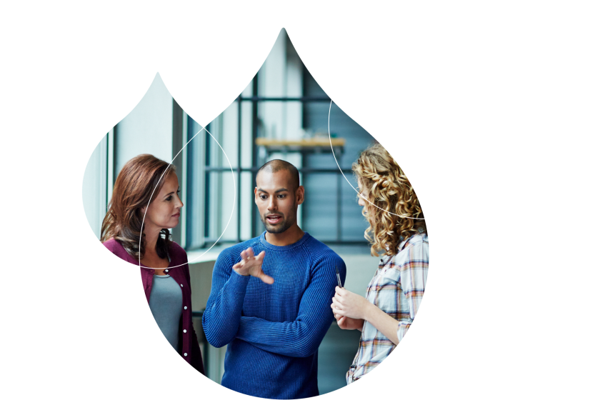 image of Group of 3 people have a discussion masked by acquia droplets