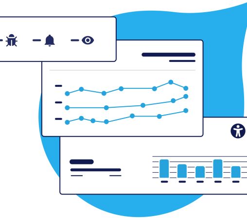illustration of product UI with analytic charts and the accessibility logo