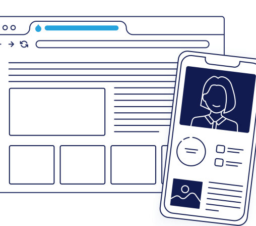 Illustration of a mobile device with a user profile over a browser