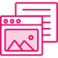 pink icon of a web broswer with an image overlaid on a document
